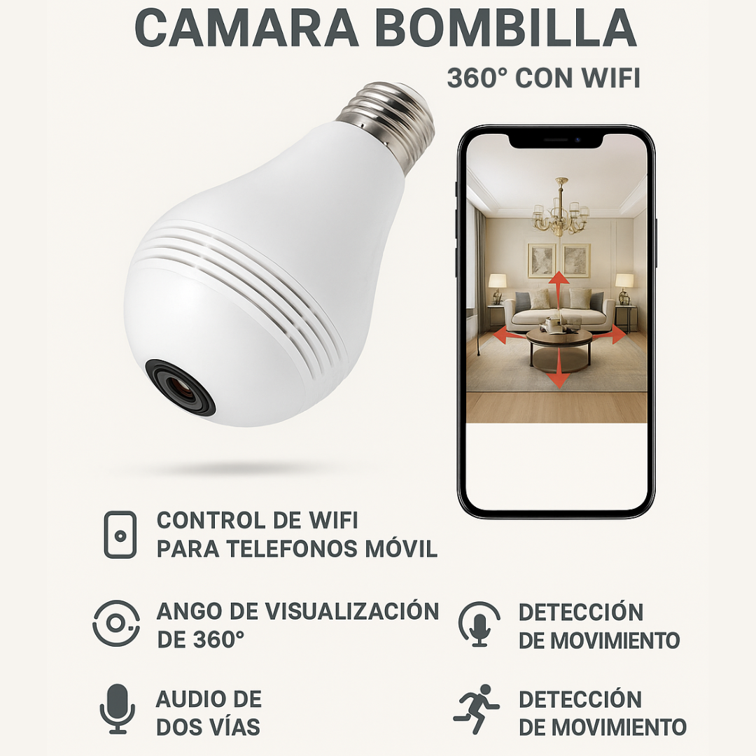 Cámara Bombilla 360° con WiFi: ¡La seguridad de tu hogar en tus manos! ENVIOS A TODO EL MUNDO