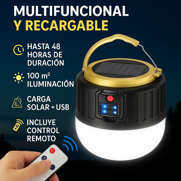 Lámpara LED Solar Multifunción con Control Remoto – Hasta 48h de Iluminación