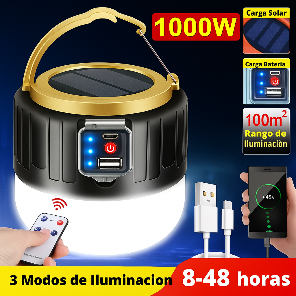 Lámpara LED Solar Multifunción con Control Remoto – Hasta 48h de Iluminación