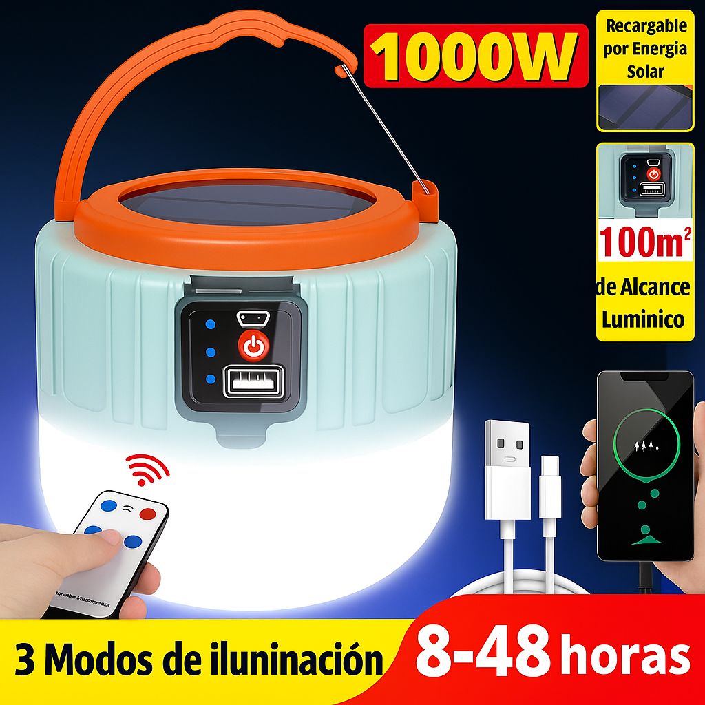 Lámpara LED Solar Multifunción con Control Remoto – Hasta 48h de Iluminación